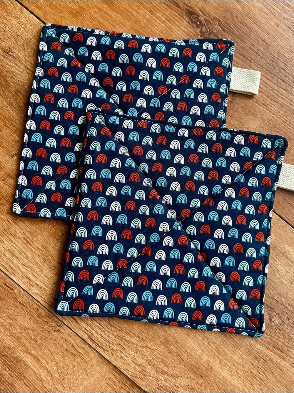 Potholder Set | Red white and blue rainbows